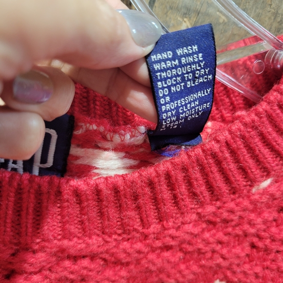 GAP Chunky Knit Wool Red White Sweater - Picture 6 of 13